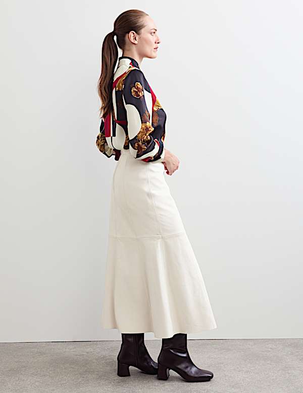 Leather Midi A-Line Skirt - CA
