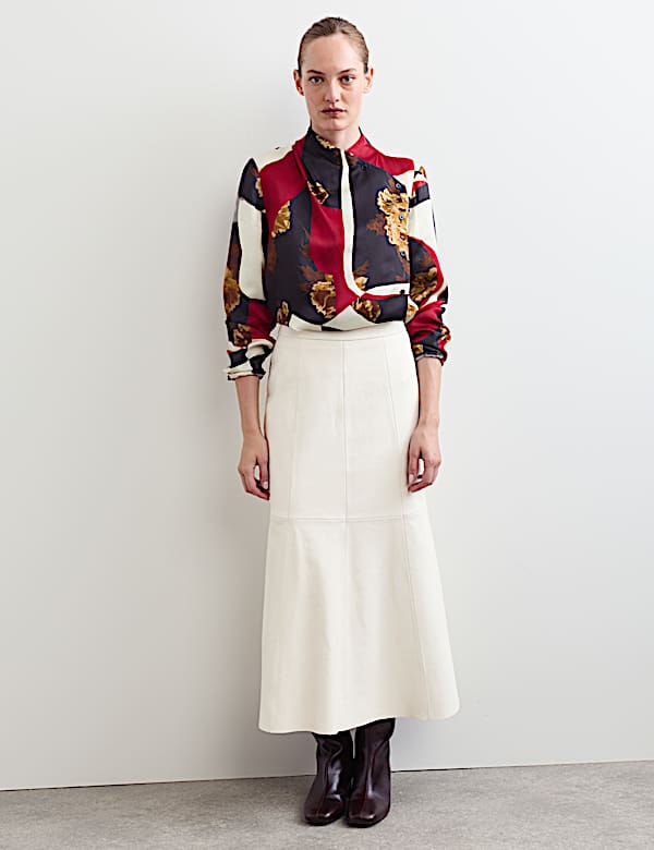 Leather Midi A-Line Skirt - IT