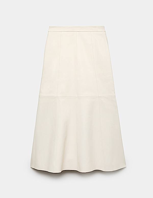 Leather Midi A-Line Skirt - CA