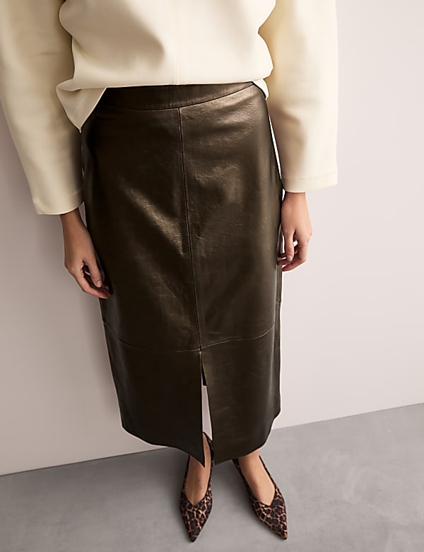 Metallic Leather Midi Column Skirt GOLD Skirts M S GR