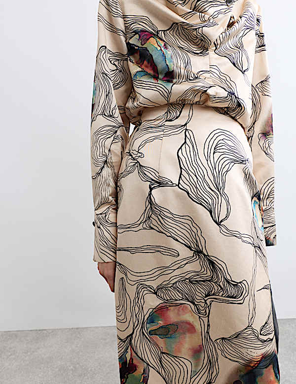 Falda columna a media pierna en mezcla de seda con estampado de ostras - ES