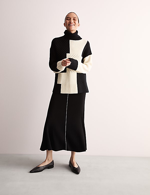 Merino Wool Rich Knitted Midi A-Line Skirt - GR