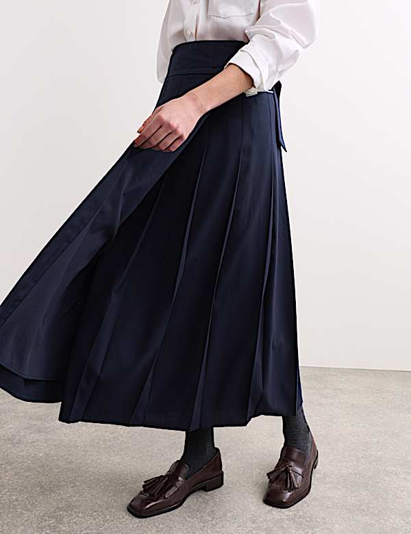 Pleated Midi Tailored Skirt with Wool - NZ