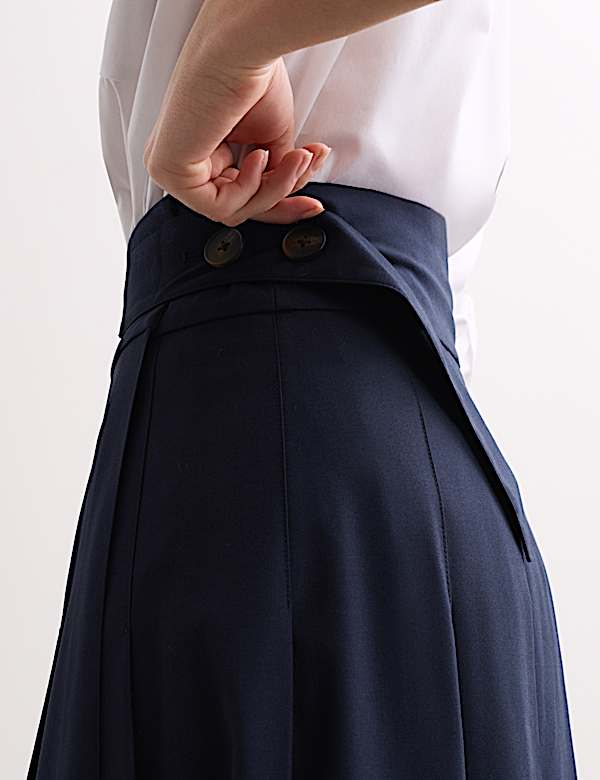 Pleated Midi Tailored Skirt with Wool - NZ