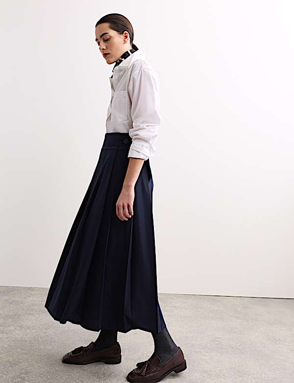 Pleated Midi Tailored Skirt with Wool - NZ