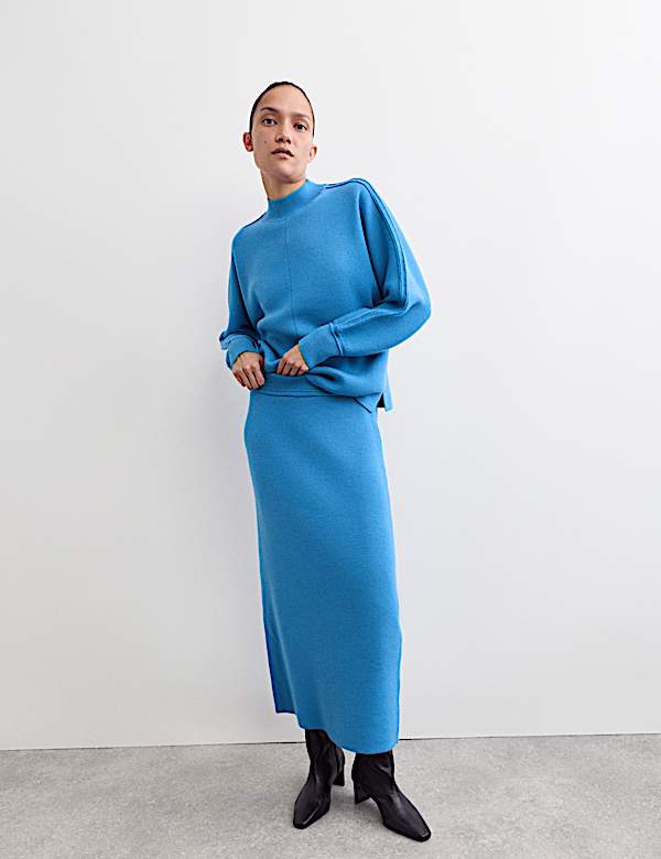 Pure Merino Wool Midi Knitted Skirt - GR