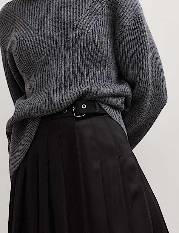 Pleated Wool Kilt Skirt - ES