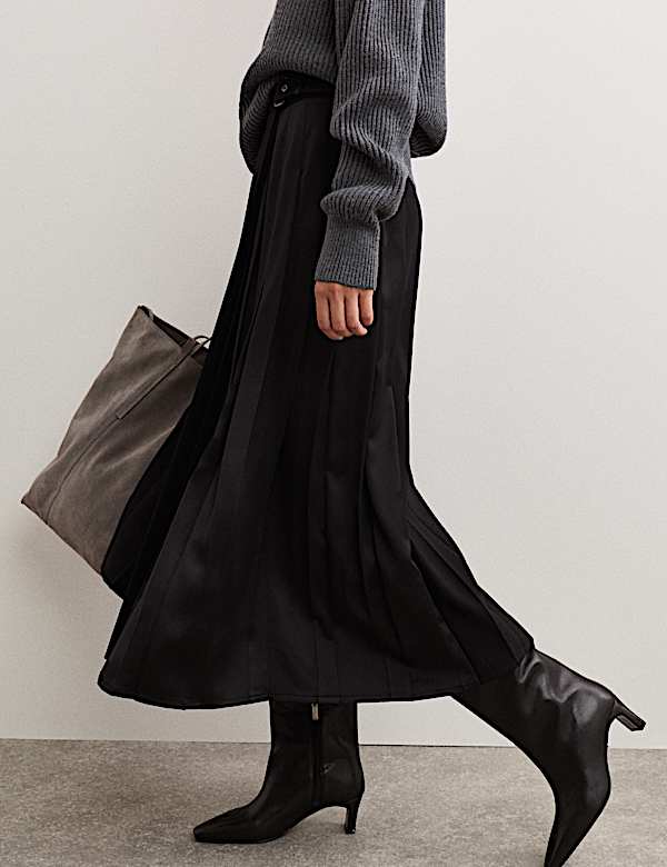 Pleated Wool Kilt Skirt - ES