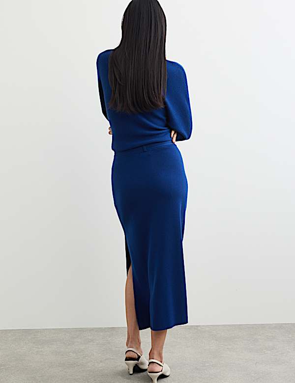 Jupe midi coupe droite en maille 100 % laine m&eacute;rinos - CA