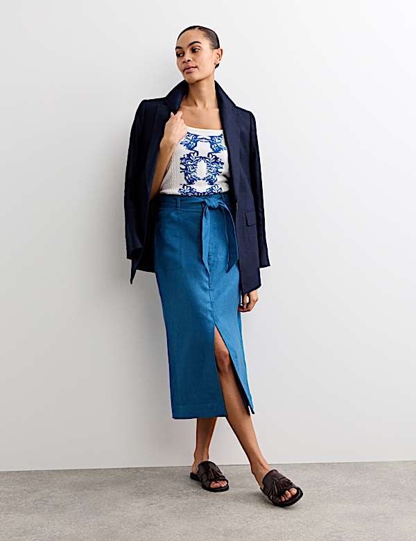 Midi-kolomrok van linnen - BE