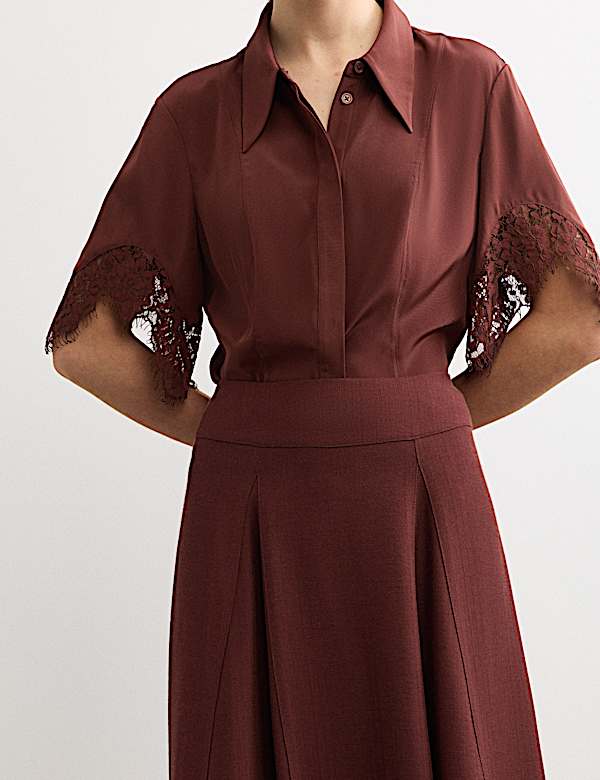 Lace Insert Midi Slip Skirt - ES