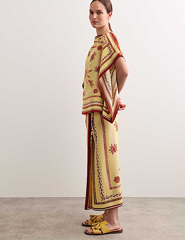 Midi-wikkelrok van zuiver zijde met sjaalprint - BE