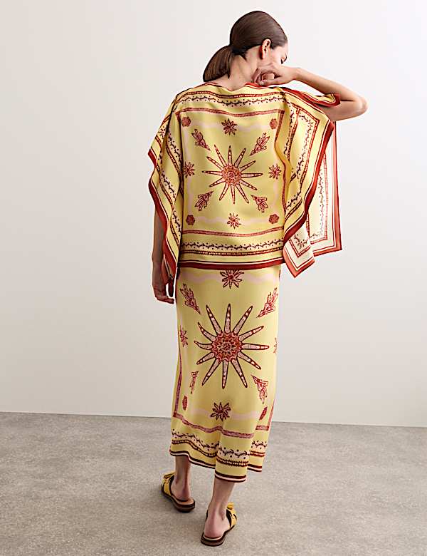 Midi-wikkelrok van zuiver zijde met sjaalprint - BE