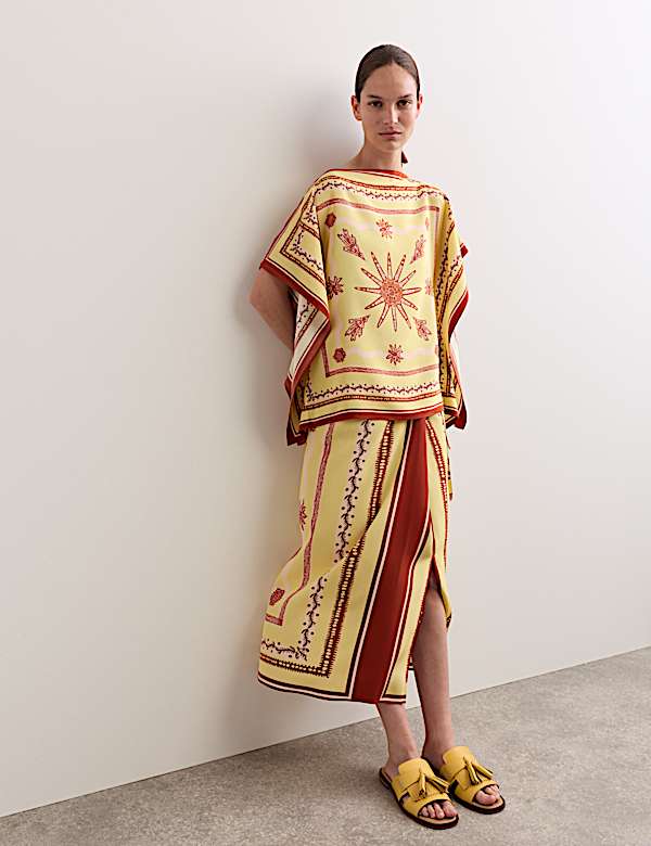 Midi-wikkelrok van zuiver zijde met sjaalprint - BE