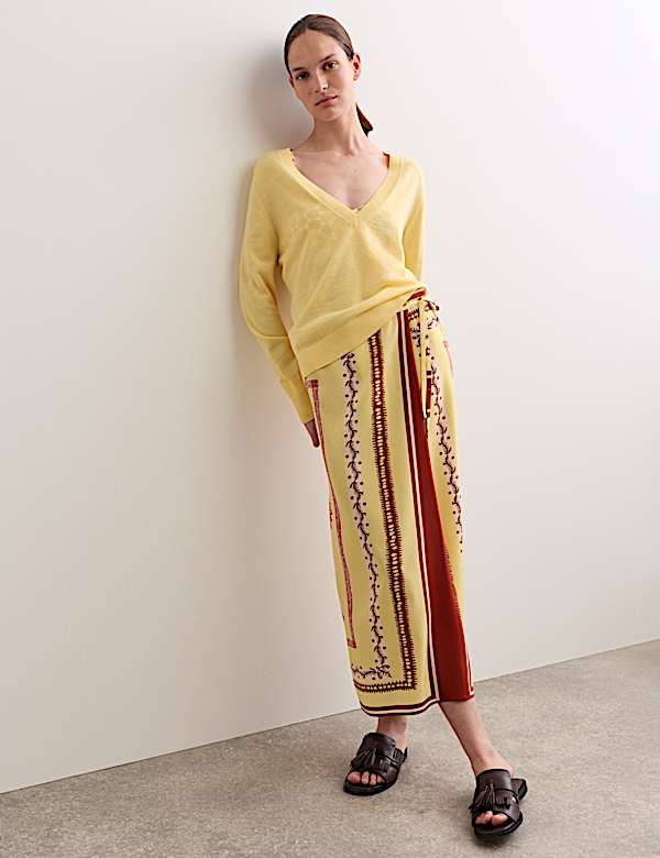 Midi-wikkelrok van zuiver zijde met sjaalprint - BE