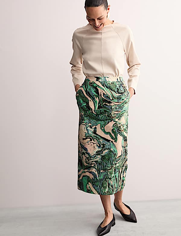 Cotton Rich Printed Midaxi Column Skirt - GR