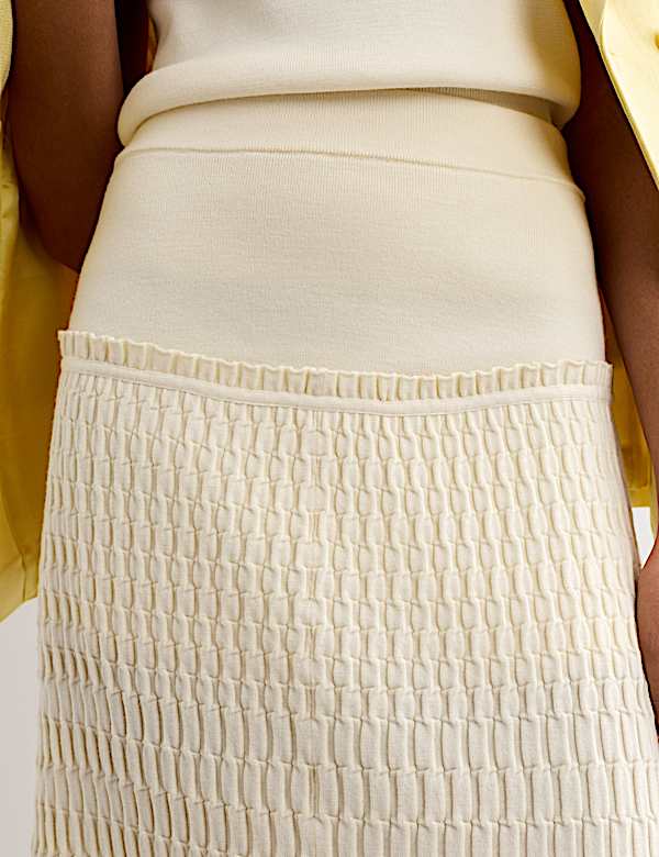 Merino Wool Rich Knitted Pleated Midi Skirt - BE