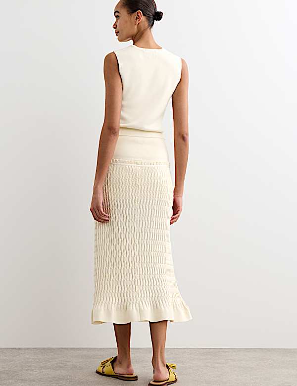 Merino Wool Rich Knitted Pleated Midi Skirt - BE