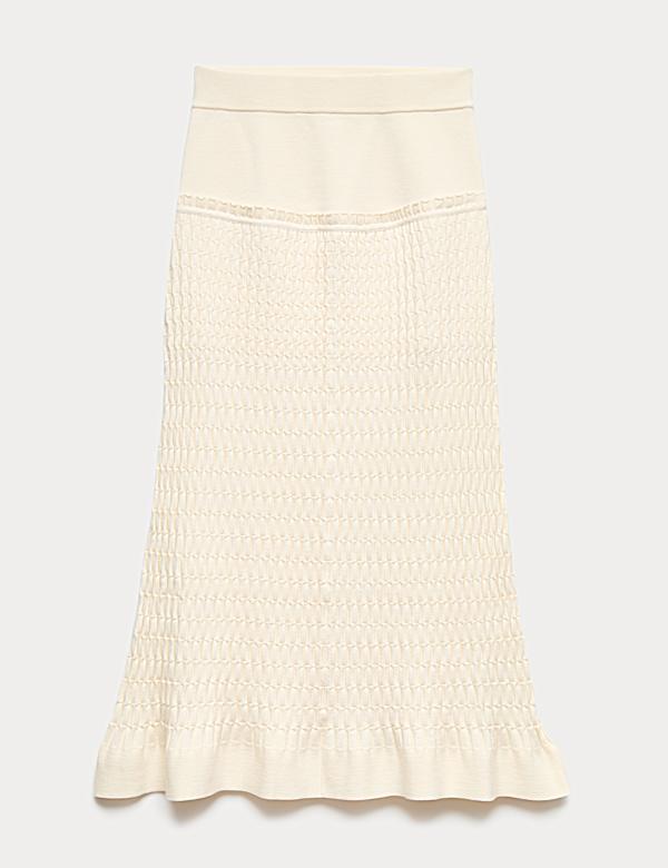 Merino Wool Rich Knitted Pleated Midi Skirt - BE