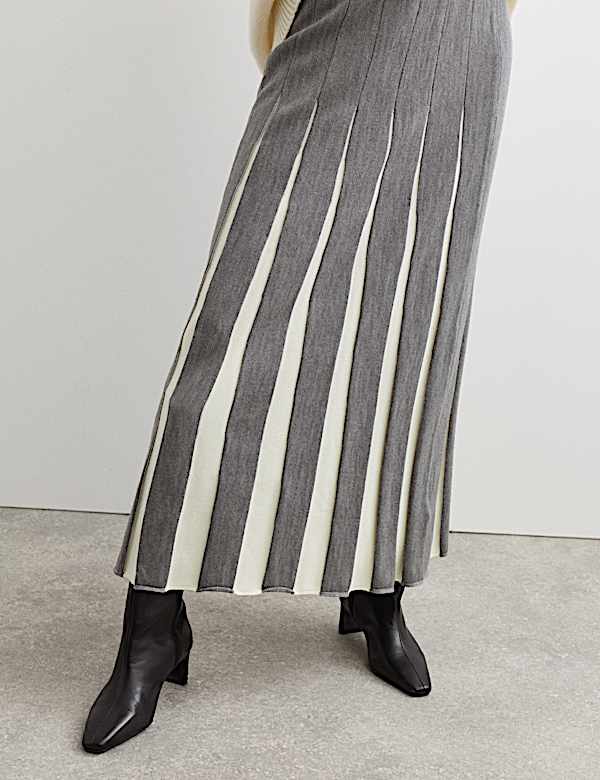 Knitted Seam Detail Midi A-Line Skirt - AU