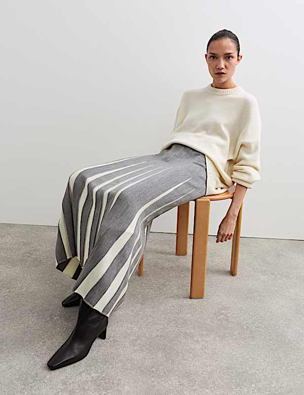Knitted Seam Detail Midi A-Line Skirt - AU