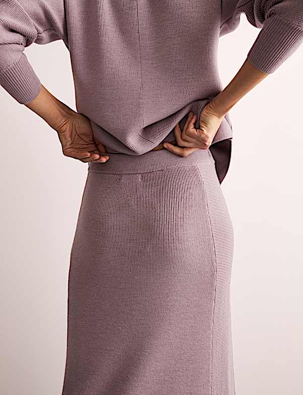 Pure Wool Knitted Midi Column Skirt - FR