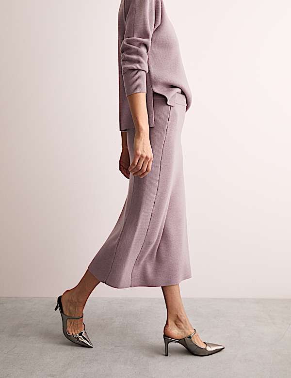 Pure Wool Knitted Midi Column Skirt - FR