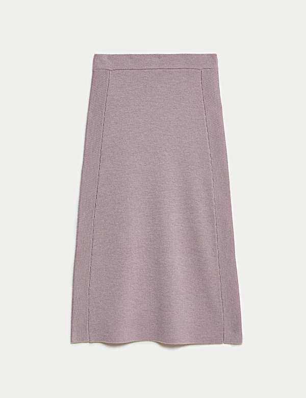 Pure Wool Knitted Midi Column Skirt - FR