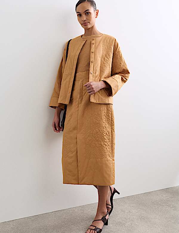 Jupe midi coupe droite matelass&eacute;e 100 % coton - CA