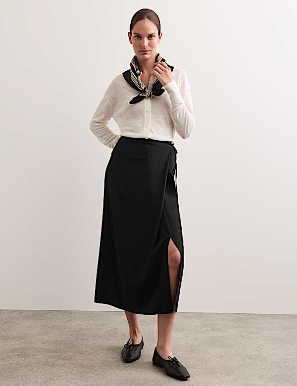 Pure Silk Midi Wrap Skirt | BLACK | Skirts | M&S CA