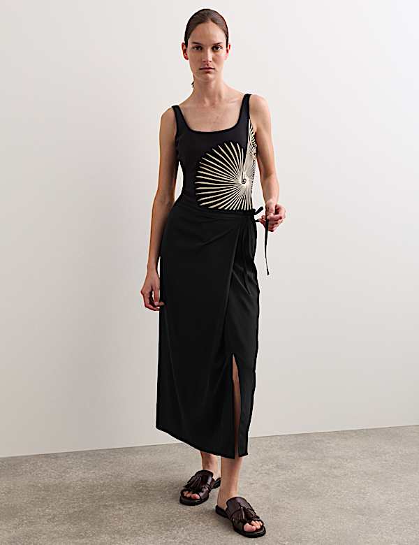 Midi-wikkelrok van zuiver zijde - BE