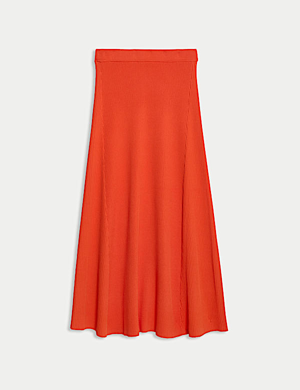 Ribbed Knitted Midaxi A-Line Skirt - CH