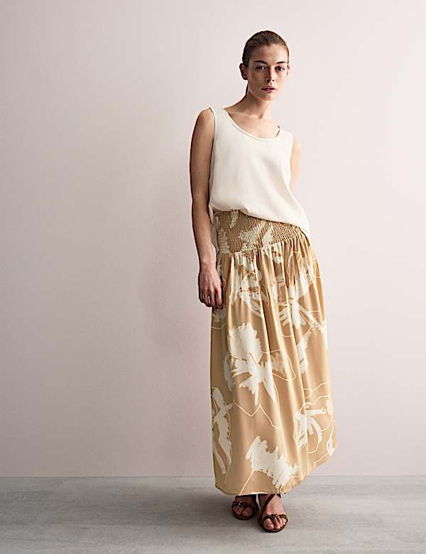 Midi-rok van zuiver zijde met A-lijn en bloemmotief - NL