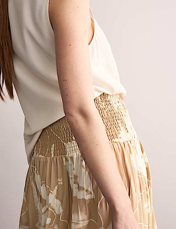 Midi-rok van zuiver zijde met A-lijn en bloemmotief - NL