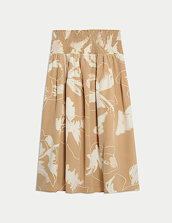 Midi-rok van zuiver zijde met A-lijn en bloemmotief - NL