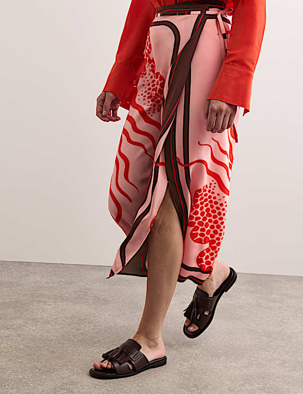 Pure Silk Jellyfish Print Midi Wrap Skirt - FR