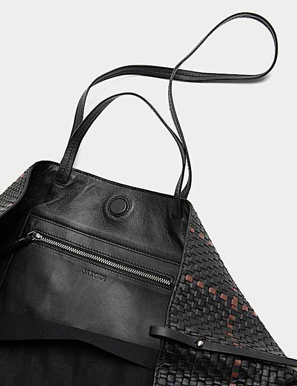 Bolso tote 100 % de piel con diseño entramado - ES