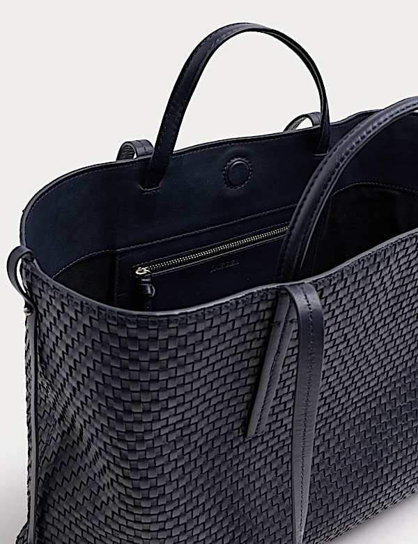 Leather Woven Top Handle Tote Bag - FR