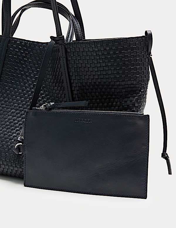 Leather Woven Top Handle Tote Bag - FR