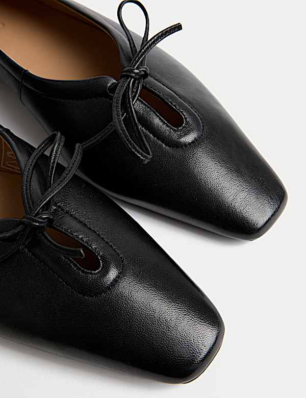 Leather Slip On Flat Pumps - FR