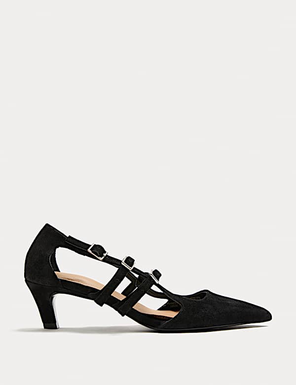 Suede Buckle Strappy Kitten Heels - NZ
