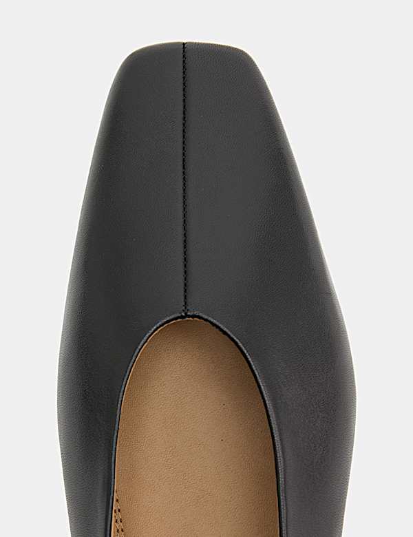 Leather Flat Square Toe Ballet Pumps - NZ