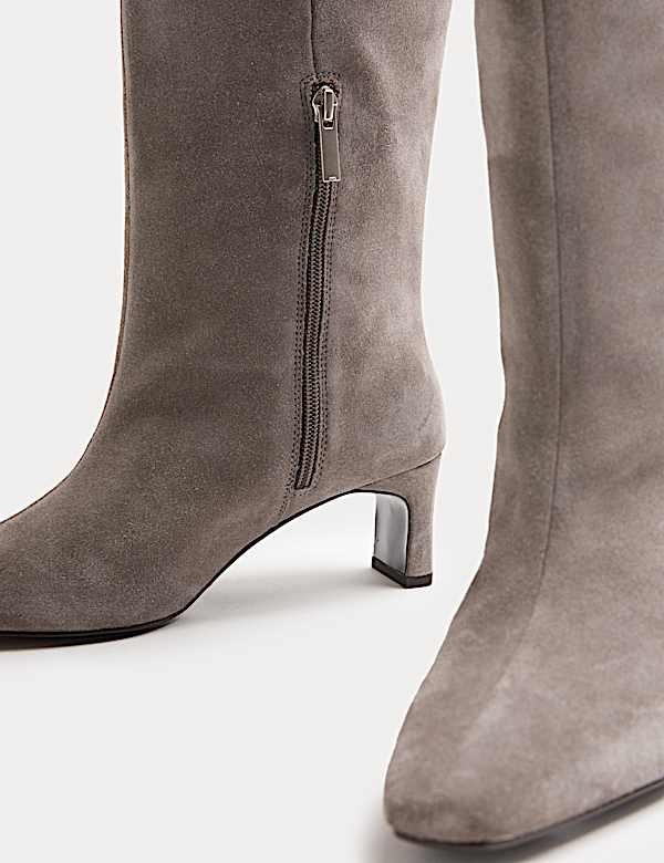 Suede Block Kitten Heel Knee High Boots - NL