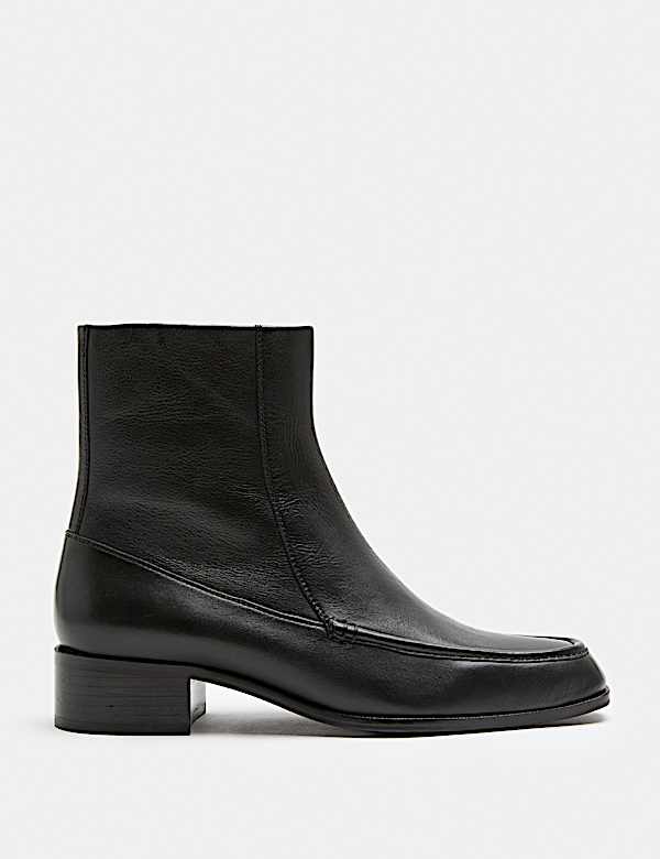 Leather Block Heel Ankle Boots - NZ