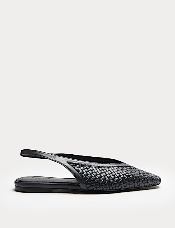 Leather Woven Flat Slingback Shoes - ES