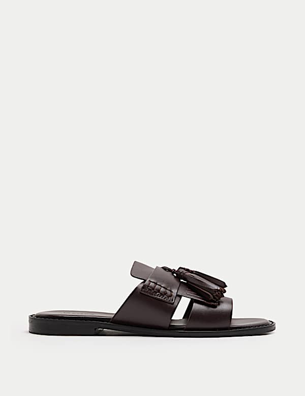 Mules mocassins plates en cuir &agrave; glands - FR