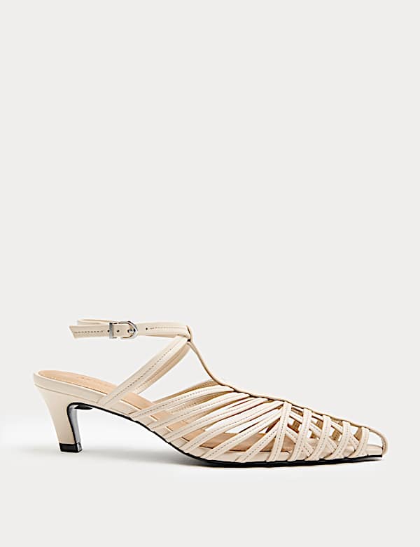 Leather Caged Strappy Kitten Heel Sandals - BE