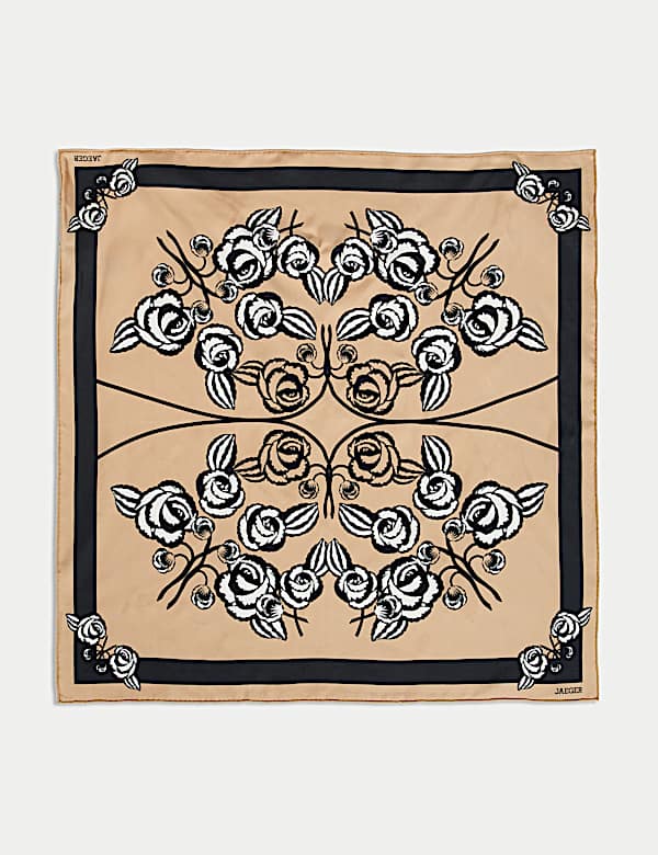 Écharpe carrée 100 % soie à motif fleuri - FR