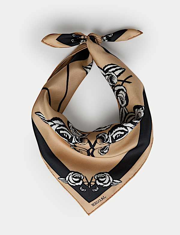 Écharpe carrée 100 % soie à motif fleuri - FR