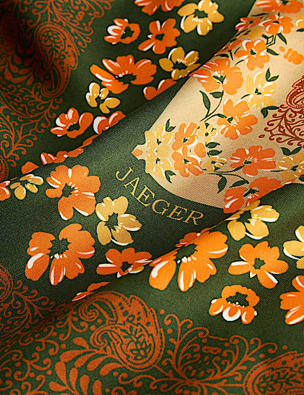 Pure Silk Printed Floral Square Scarf - GR